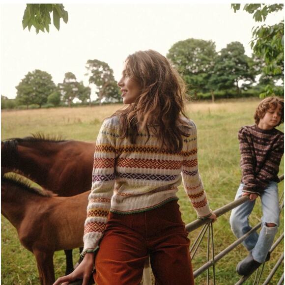 DOEN Brynn Fair Isle Cream Monte Rosa Recycled Cashmere Sweater - XL NWT - Picture 2 of 11